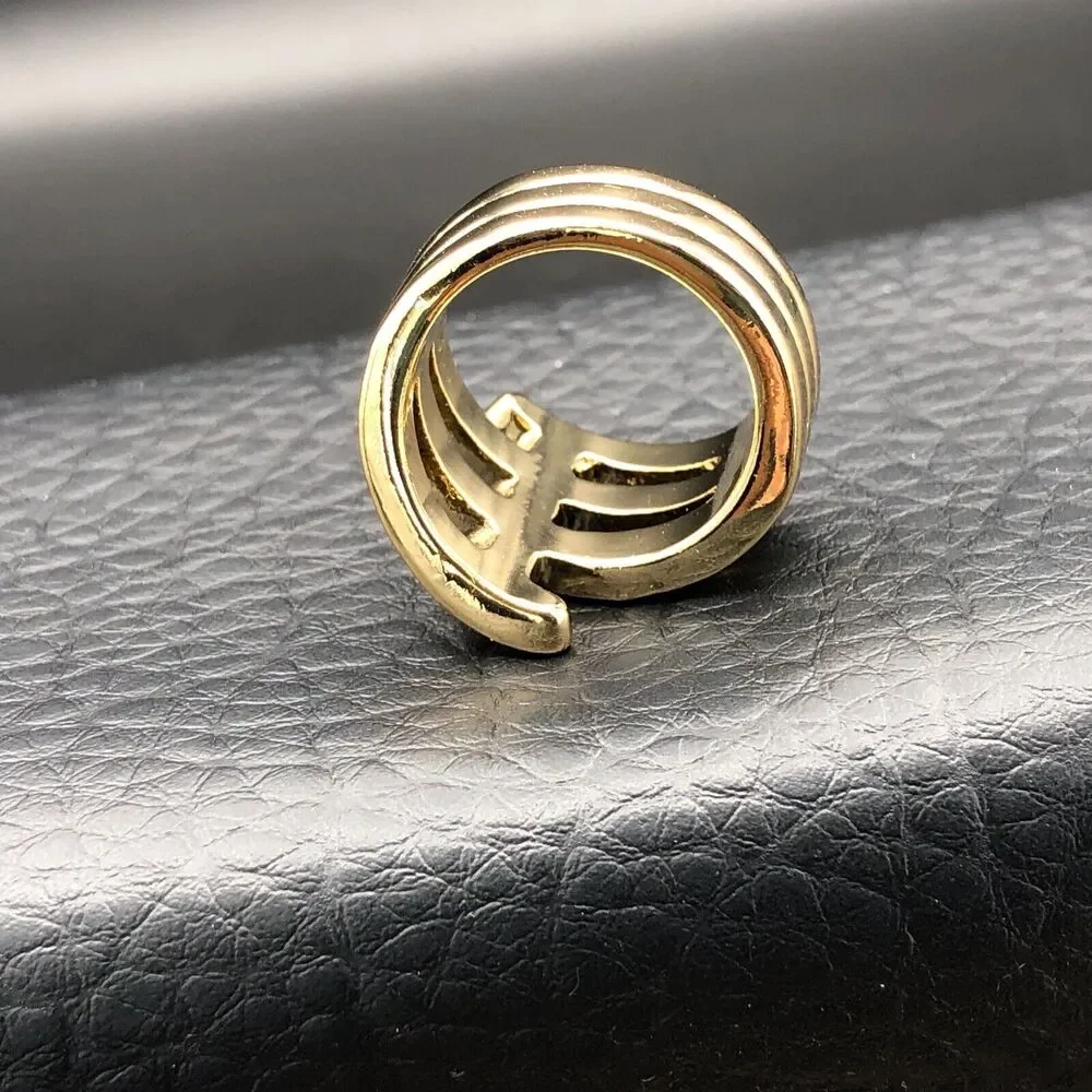 Cocktail Ring Size 7.5 Faceted Champagne Crystals Triple Spray‎ Gold Tone Band